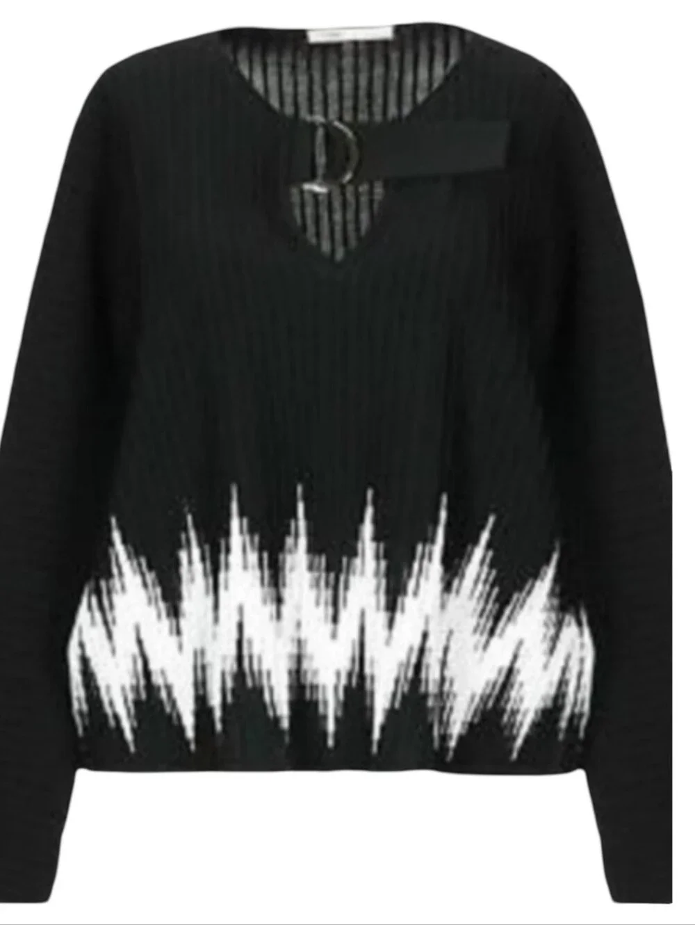 Maje Black Sweater Martha Zigzag Keyhole Size Medium